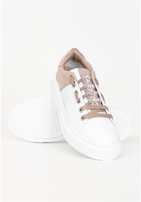 White and beige women's sneakers with embossed lettering logo VALENTINO | 91B2201VITW-NUDE
