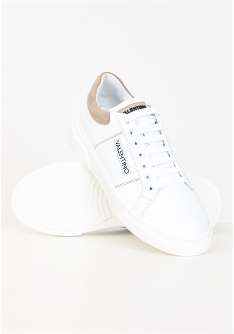 White and tan men's sneakers with printed logo lettering VALENTINO | 92S3909VITW-CUOIO