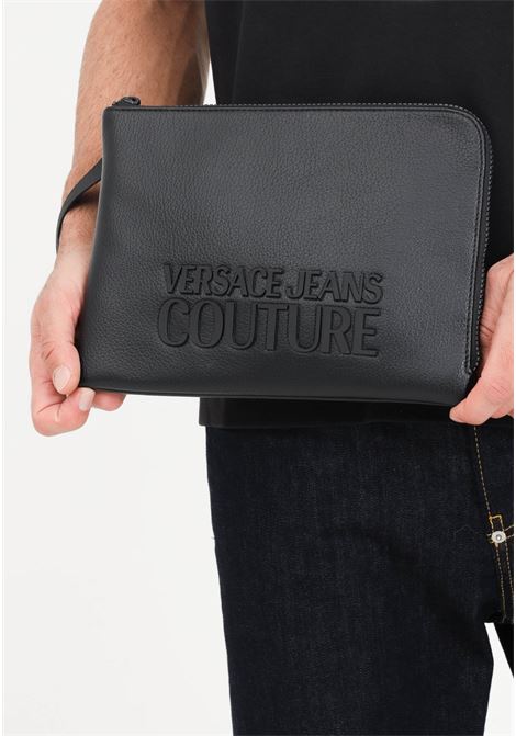 Black clutch with logo plaque for men VERSACE JEANS COUTURE | Bags | 75YA4B77ZG128899