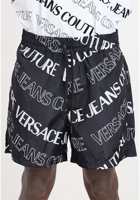 Black shorts with allover monogram logo VERSACE JEANS COUTURE | Shorts | 76GAD112CQD45899