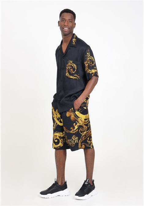 Black Watercolor baroque gold men's shorts VERSACE JEANS COUTURE | Shorts | 76GAD17WNS411G89
