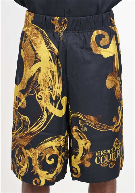Black Watercolor baroque gold men's shorts VERSACE JEANS COUTURE | 76GAD17WNS411G89