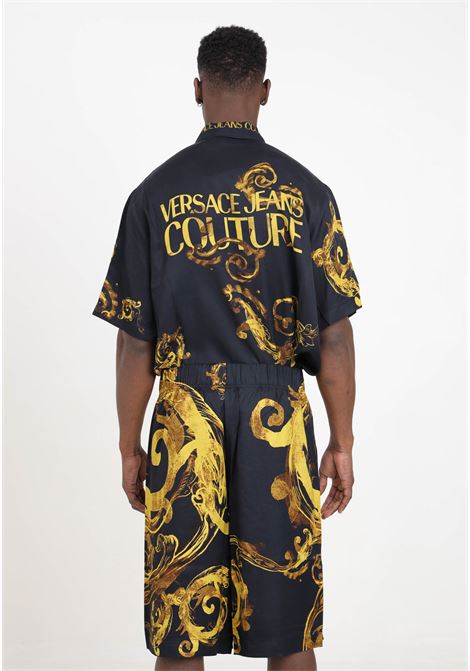 Shorts da uomo nero Watercolor baroque oro VERSACE JEANS COUTURE | 76GAD17WNS411G89