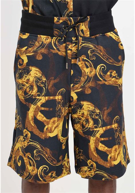 Black Watercolor baroque gold men's shorts VERSACE JEANS COUTURE | 76GAD3B0FS127G89