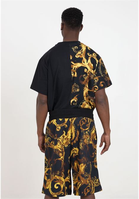 Black Watercolor baroque gold men's shorts VERSACE JEANS COUTURE | 76GAD3B0FS127G89