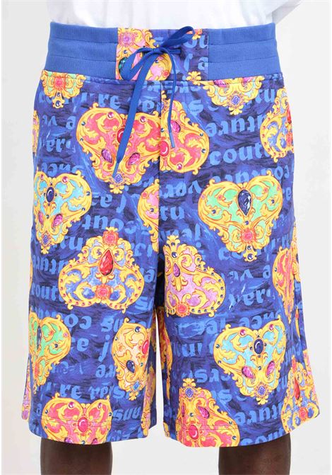 Blue fleece print heart couture men's shorts VERSACE JEANS COUTURE | Shorts | 76GAD3B0FS149G20 205- 948