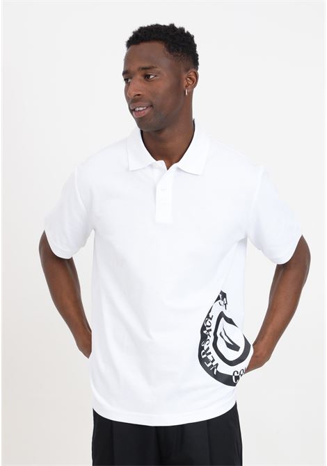 Polo da uomo bianca e nera con stampa logo V-Emblem VERSACE JEANS COUTURE | Polo | 76GAGT05CJ01T003