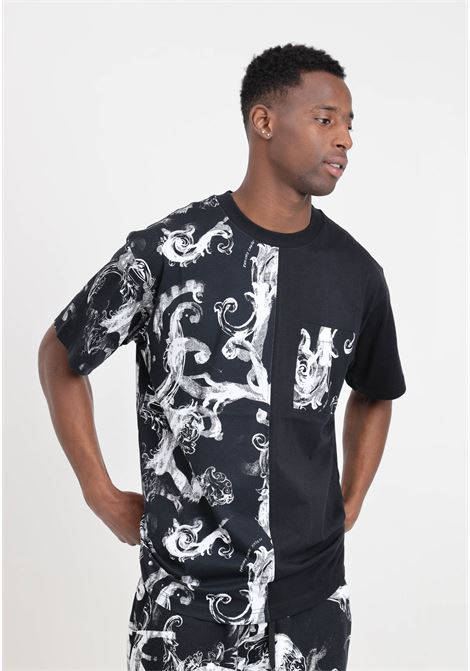 Black men's t-shirt with baroque pattern VERSACE JEANS COUTURE | 76GAH611JS287899