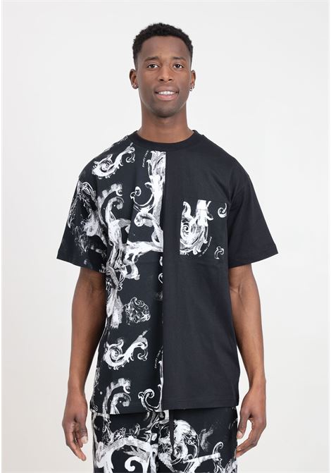 T-shirt da uomo nera con fantasia barocca VERSACE JEANS COUTURE | 76GAH611JS287899