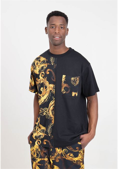 T-shirt da uomo nera con fantasia barocca VERSACE JEANS COUTURE | T-shirt | 76GAH611JS287G89