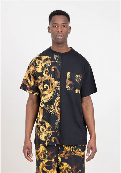 T-shirt da uomo nera con fantasia barocca VERSACE JEANS COUTURE | T-shirt | 76GAH611JS287G89