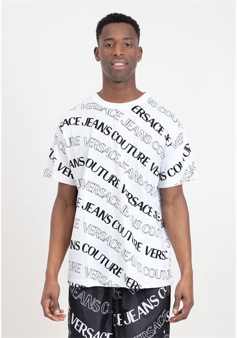 T-shirt da uomo bianca con stampa monogram allover VERSACE JEANS COUTURE | T-shirt | 76GAH6R0JS296003