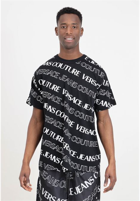 T-shirt da uomo nera con stampa monogram allover VERSACE JEANS COUTURE | T-shirt | 76GAH6R0JS296899