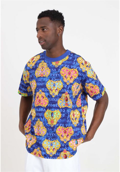 Blue men's t-shirt with baroque pattern VERSACE JEANS COUTURE | 76GAH6R0JS338G20 205- 948