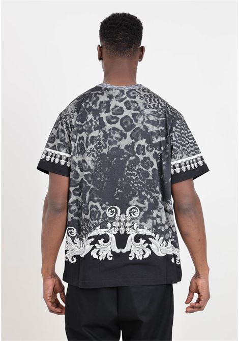 T-shirt da uomo nera, bianca e grigia stampa Animalier Baroque VERSACE JEANS COUTURE | T-shirt | 76GAH6RAJS327899
