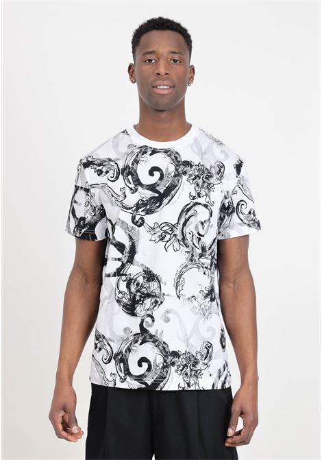 T-shirt da uomo nera e bianca Watercolor Couture VERSACE JEANS COUTURE | T-shirt | 76GAH6S0JS287003