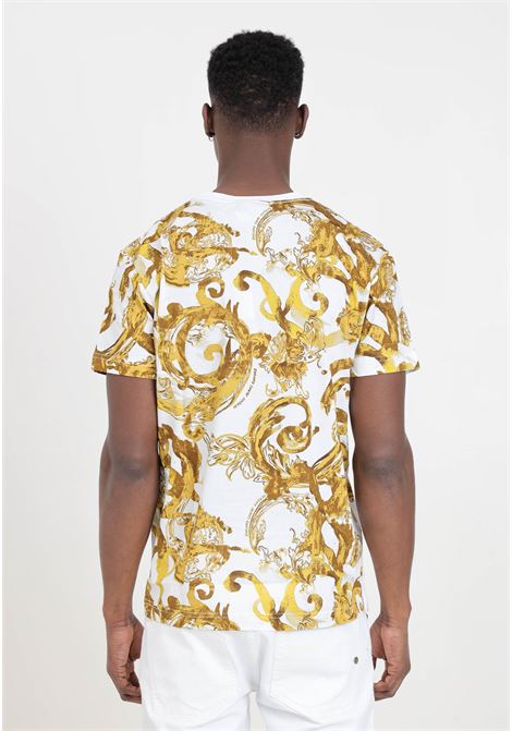 T-shirt da uomo oro e bianca Watercolor Couture VERSACE JEANS COUTURE | T-shirt | 76GAH6S0JS287G03