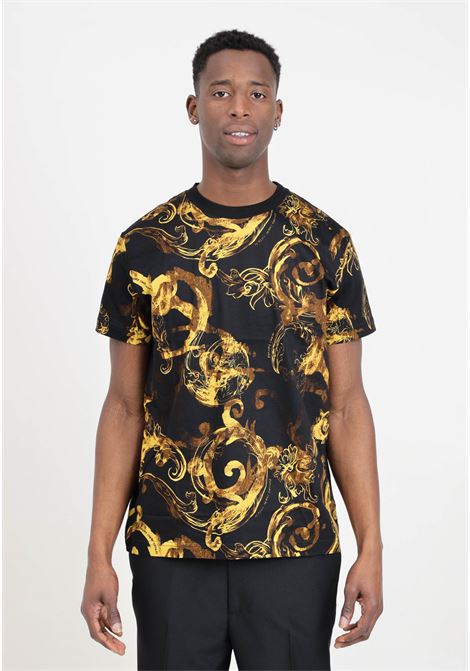 T-shirt da uomo nera e oro Watercolor Couture VERSACE JEANS COUTURE | T-shirt | 76GAH6S0JS287G89