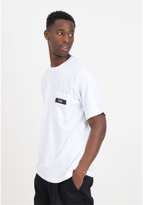 T-shirt bianca con patch logo Institutional VERSACE JEANS COUTURE | T-shirt | 76GAHE05CJ00E003