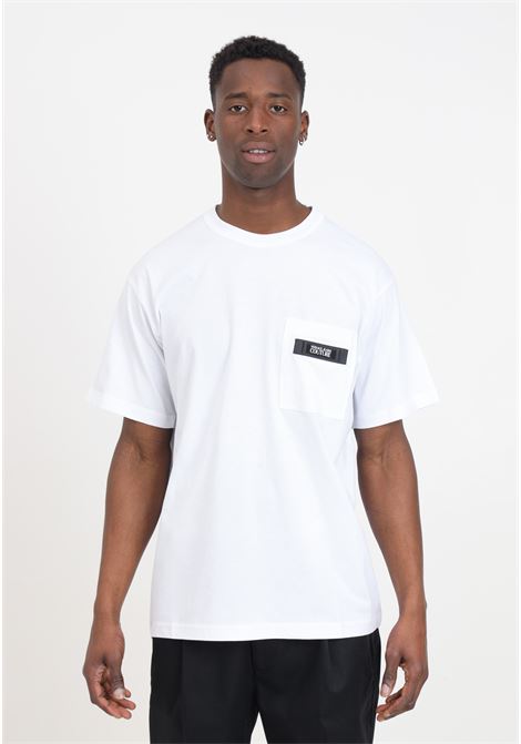 T-shirt bianca con patch logo Institutional VERSACE JEANS COUTURE | T-shirt | 76GAHE05CJ00E003