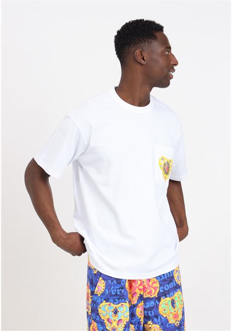 White men's t-shirt with heart couture print pocket VERSACE JEANS COUTURE | 76GAHL01CJ01L003