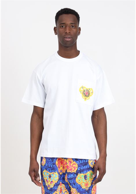 White men's t-shirt with heart couture print pocket VERSACE JEANS COUTURE | 76GAHL01CJ01L003