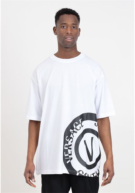 T-shirt bianca da uomo logo V-Emblem VERSACE JEANS COUTURE | T-shirt | 76GAHT05CJ00T003