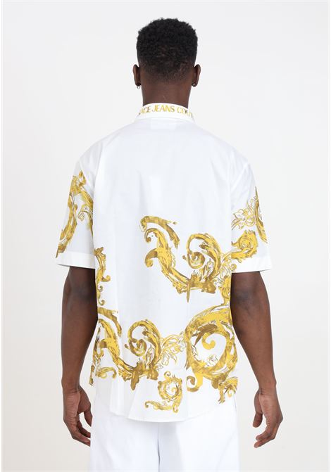 Camicia da uomo bianca con stampa watercolor baroque in oro VERSACE JEANS COUTURE | Camicie | 76GAL222NS452G03