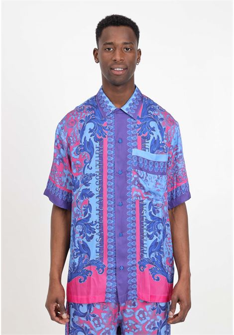 Camicia da uomo multicolor stampa astratta motivo barocco e logo VERSACE JEANS COUTURE | Camicie | 76GAL2BANS437261
