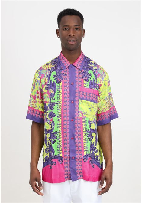 Camicia da uomo multicolor stampa astratta motivo barocco e logo VERSACE JEANS COUTURE | Camicie | 76GAL2BANS437609