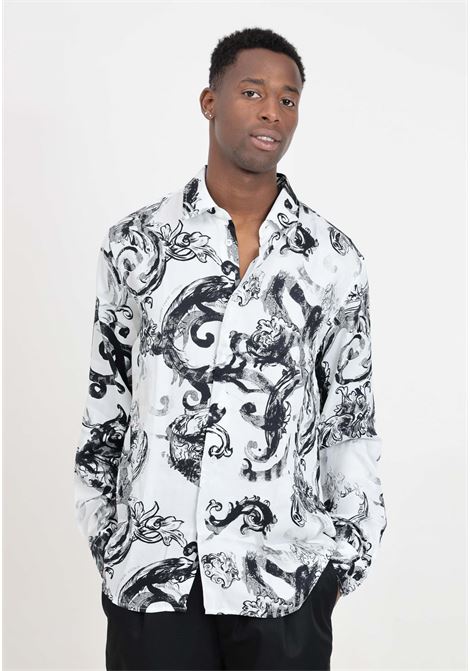 Camicia da uomo Watercolor Couture bianca e nera VERSACE JEANS COUTURE | Camicie | 76GAL2R0NS407003