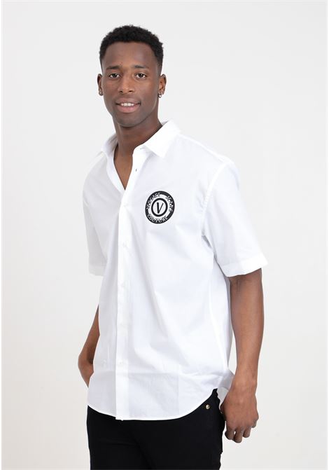 Camicia bianca da uomo logo V-emblem in nero VERSACE JEANS COUTURE | Camicie | 76GALY11CN002003