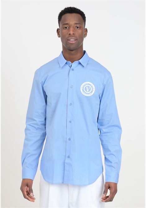 Camicia azzurra da uomo logo V-Emblem VERSACE JEANS COUTURE | Camicie | 76GALYS1CN002261