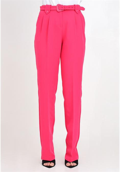 Women's fuchsia cady bistretch buckle trousers VERSACE JEANS COUTURE | Pants | 76HAA111N0103401
