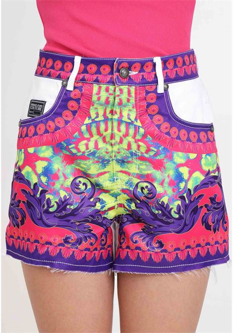 Shorts da donna bianchi stampa multicolor animalier baroque VERSACE JEANS COUTURE | Shorts | 76HAD54PES093609