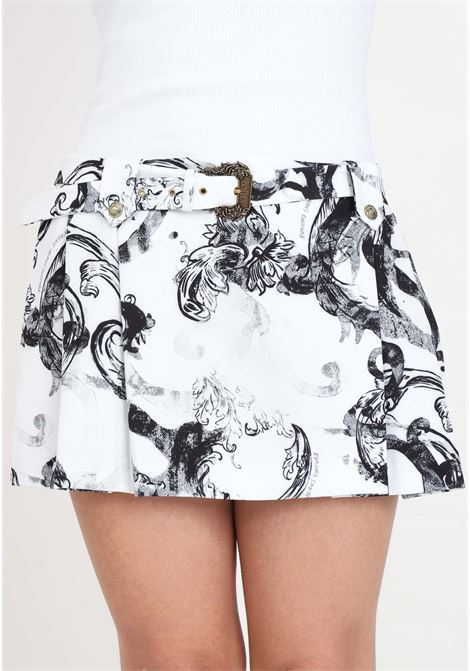 Black and white women's skirt with baroque watercolor pattern VERSACE JEANS COUTURE | 76HAE814NS403003