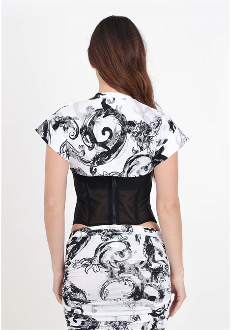 T-shirt da donna bianca e nera a bustino watercolor baroque VERSACE JEANS COUTURE | T-shirt | 76HAH6A0JS287003