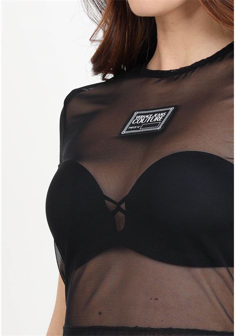 T-shirt da donna nera in rete con logo piece number VERSACE JEANS COUTURE | T-shirt | 76HAH6A2J0035899