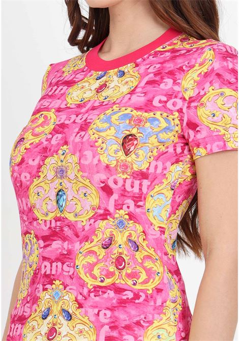Fuchsia women's t-shirt with heart couture print VERSACE JEANS COUTURE | T-shirt | 76HAH6B8JS342G49