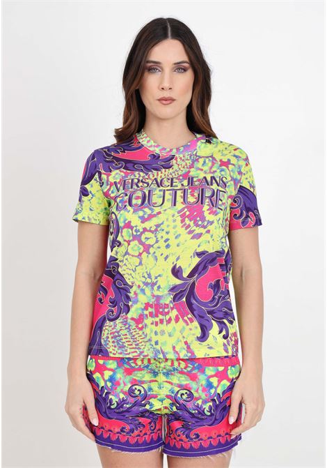 T-shirt da donna multicolor stampa animalier baroque VERSACE JEANS COUTURE | 76HAH6P3JS350609