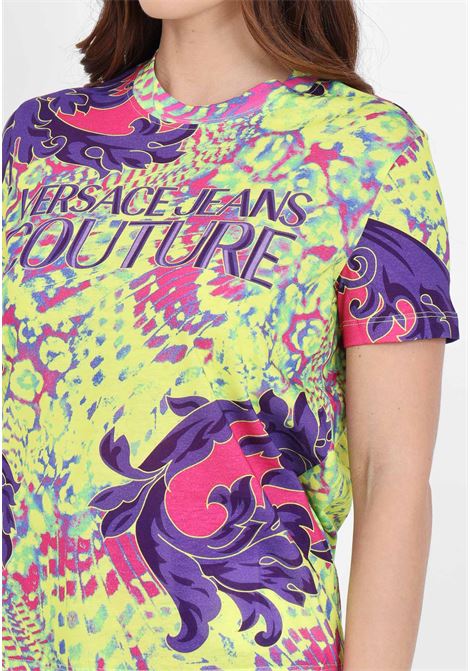 Multicolor women's baroque animal print t-shirt VERSACE JEANS COUTURE | T-shirt | 76HAH6P3JS350609