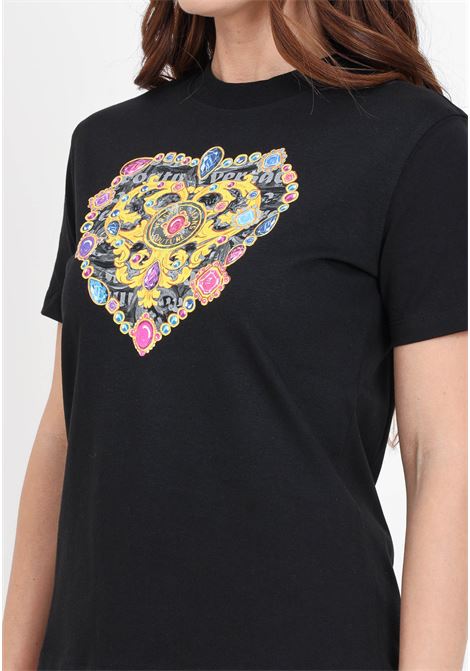 T-shirt da donna nera con stampa heart couture VERSACE JEANS COUTURE | T-shirt | 76HAHL01CJ01LG89