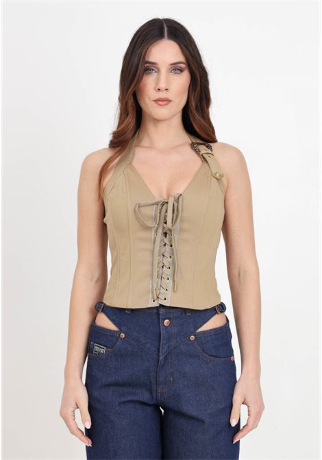 Beige women's corset top with laces VERSACE JEANS COUTURE | Tops | 76HAM207N0310737