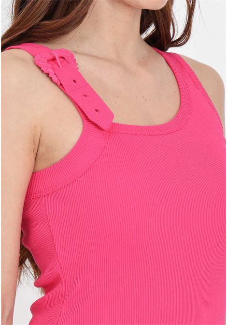 Fuchsia women's ribbed tank top with baroque buckle VERSACE JEANS COUTURE | 76HAM625J0004401