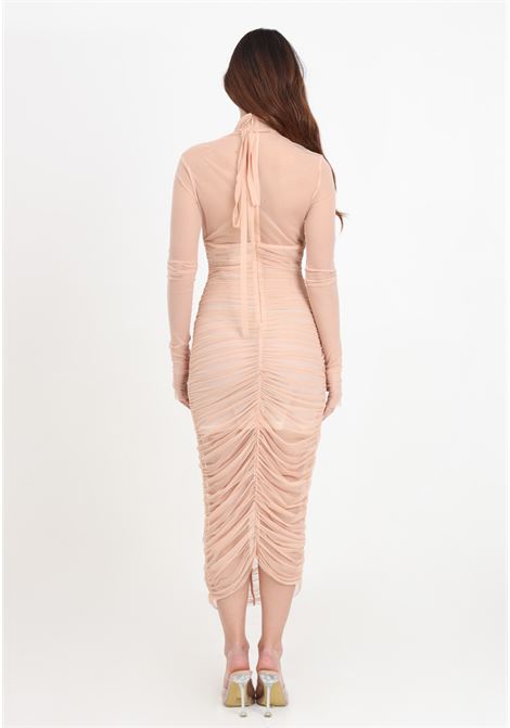 Long nude pink women's mesh dress with ruffles VERSACE JEANS COUTURE | Dresses | 76HAO918J0035726