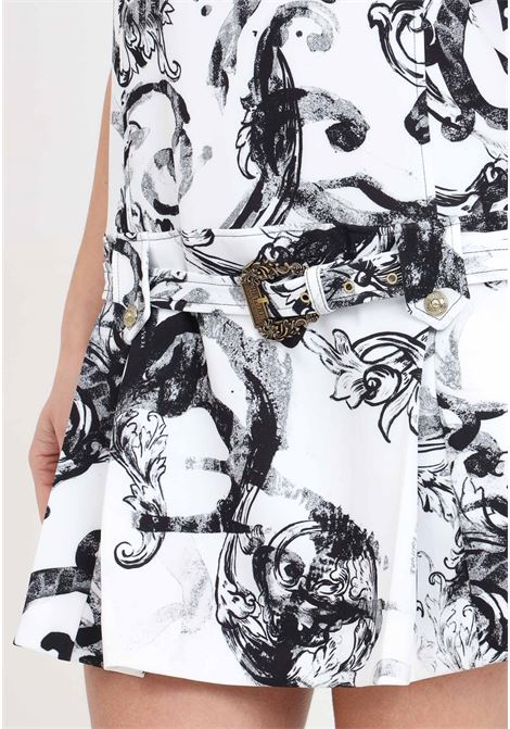 Short women's watercolor baroque white and black buckle dress VERSACE JEANS COUTURE | Dresses | 76HAO924NS403003