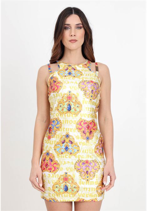 Short gold dress for women with heart couture print VERSACE JEANS COUTURE | 76HAO944JS348G03