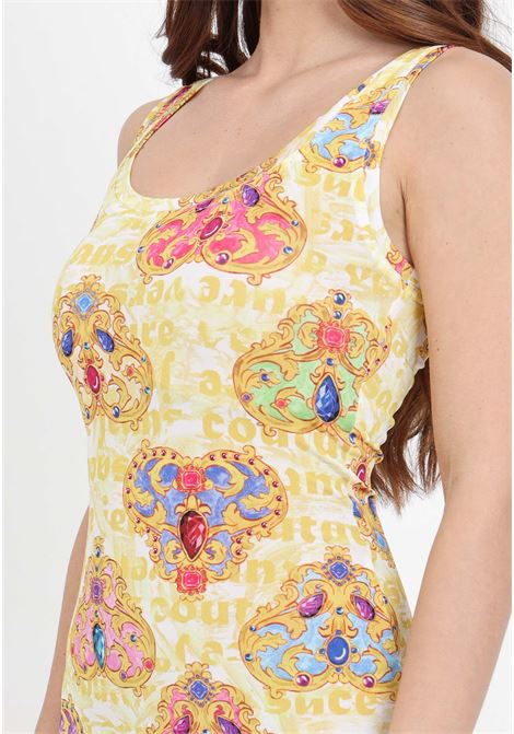 Gold women's midi dress with heart couture print VERSACE JEANS COUTURE | Dresses | 76HAO946JS343G03