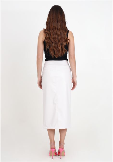 Women's butter-colored midi skirt with leather-effect slit VICOLO | Skirts | TB0124BU03