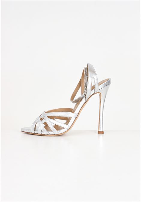 Sandali in pelle color argento con intreccio sul davanti WO MILANO | Party Shoes | 371.